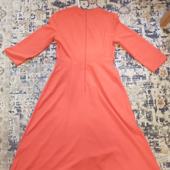 NWT ASOS Bright Orange Tie-Front Midi/Maxi Dress with 3/4 Sleeves - Sz US 2 - Picture 8 of 11